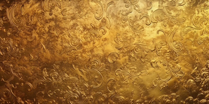 An elegant gold motif adorns this wallpaper, its abstract design shaped into a seamless ornament. The texture and decorative elements of this vintage art create a luxury pattern. Generative AI