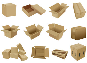 Set of carton packaging cardboard box, Shipping boxes, Big isometric delivery carton box, Vector illustration