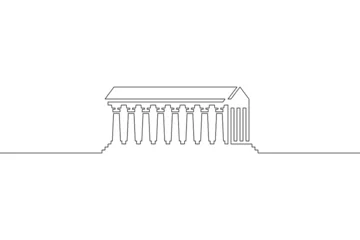 Fotobehang One continuous line. History of architecture. Historic buildings. Tourist attraction. Ancient Greece. Parthenon. One continuous line drawn isolated, white background. © derplan13