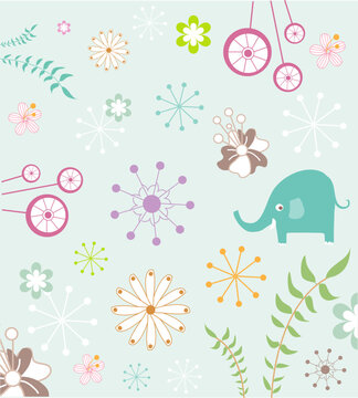 elephant animal jungle floral fauna nature story book cover abstract background pattern element wallpaper vector