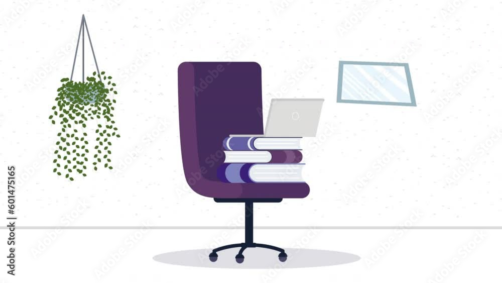 Poster laptop with books in chair animation