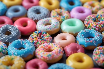 Fototapeta na wymiar Colorful pattern of donuts, Generative AI
