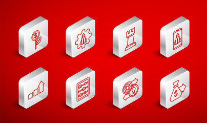 Set line Money bag, Startup project concept, Chess, Human resources, Dollar plant, Abacus and Financial growth icon. Vector