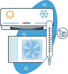 Air conditioner unit emblem for repair services and branding. Temperature control and air conditioning in the heat.