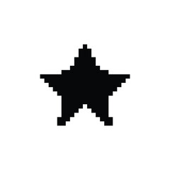 Black pixel star. Design element with jagged 8bit edges