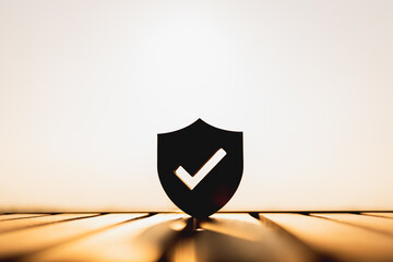Silhouette of shield protect icon, Security protection and health insurance. The concept of family...
