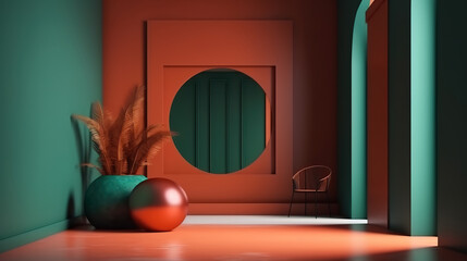 Armchair in green living room with copy space. Generative Ai