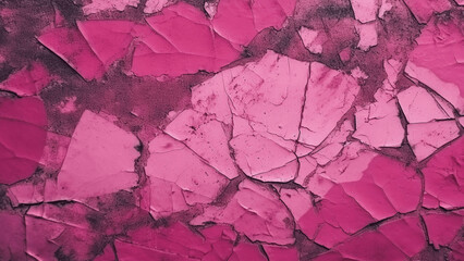 Black red rough surface. Toned old concrete wall. Viva magenta color. Trend 2023. Close - up. Grunge background for design. Distressed, cracked, broken, crumbled, damaged, dilapidated. Backdrop