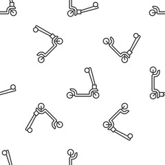Grey line Roller scooter for children icon isolated seamless pattern on white background. Kick scooter or balance bike. Vector