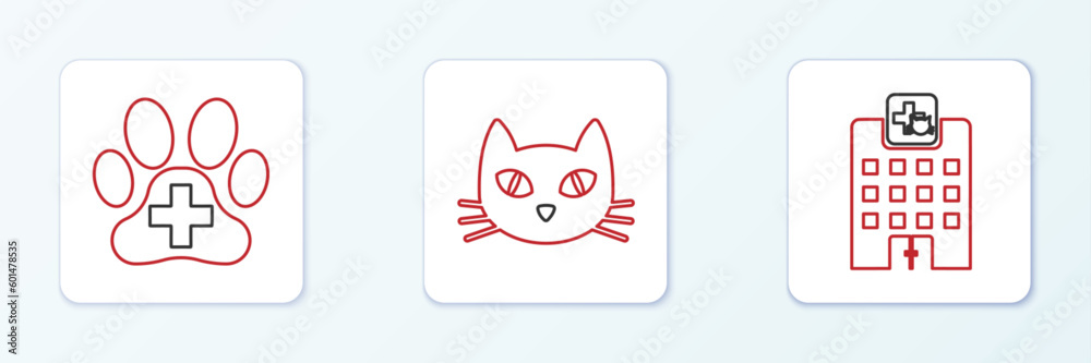 Wall mural set line veterinary medicine hospital, clinic and cat icon. vector