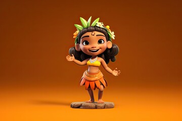 Cute Cartoon Hula Girl (Generative AI)