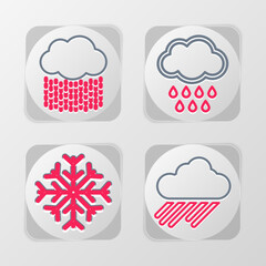 Set line Cloud with rain, Snowflake, and icon. Vector