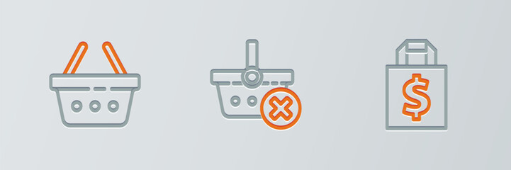 Set line Shoping bag and dollar, Shopping basket and Remove shopping icon. Vector