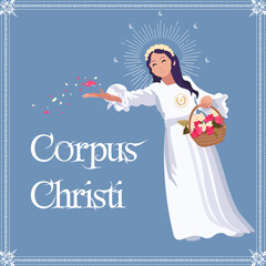 Corpus Christi Hand Drawn Vector illustration Background with Girl illustration 