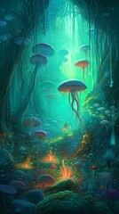 Fototapeta na wymiar jellyfish in the mysterious forest forest
