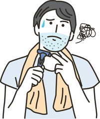 髭剃りで悩む若い男性
