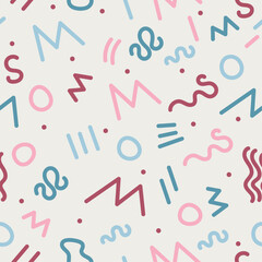 90s seamless pattern squiggle kid. Abstract doodle hand-drawn pattern. Simple childish scribble design illustration for textile, paper, fabric, background, wrapping. Vector 
