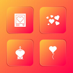 Set Photo frames and hearts, Heart, Bottle with love potion and Balloon in form of icon. Vector