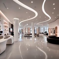 Modern, minimalist retail store layout, colored recessed lighting details - obrazy, fototapety, plakaty
