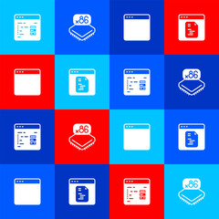 Set Software, Processor with microcircuits CPU, Browser window and icon. Vector