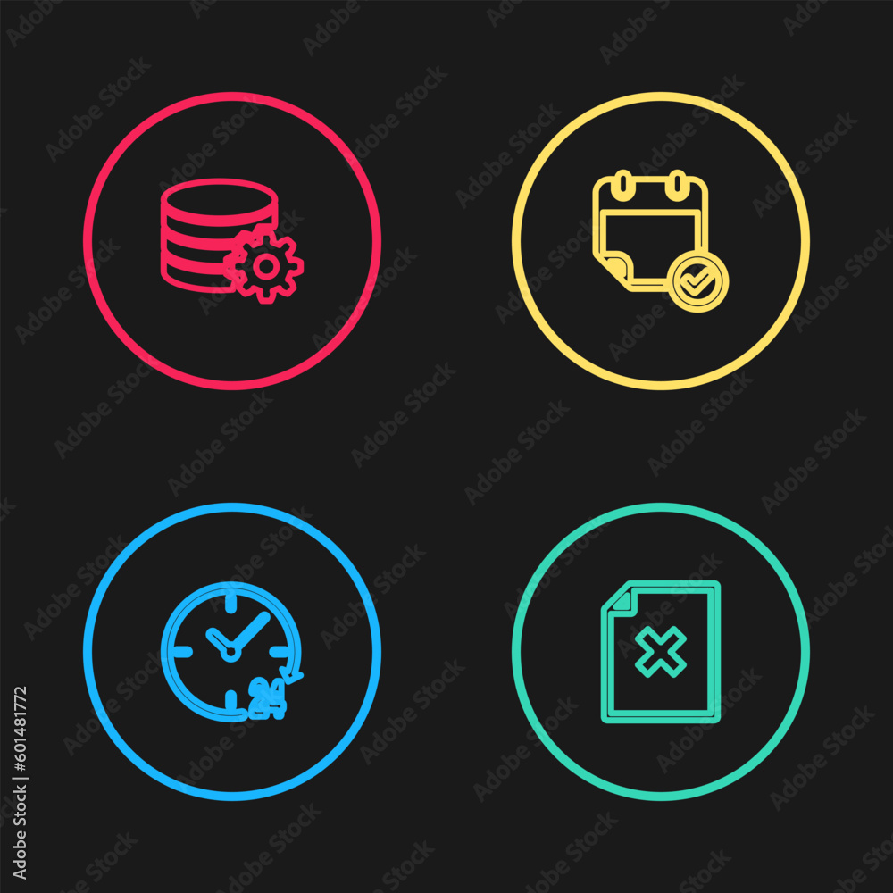 Poster set line clock 24 hours, delete file document, calendar with check mark and setting database server 