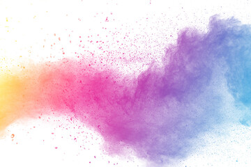Multi color powder explosion on white background. - obrazy, fototapety, plakaty