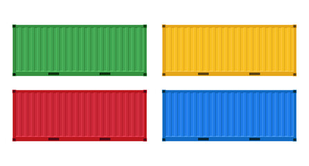 Large shipping containers. Set of cargo containers of four different colors. Vector illustration. Isolated on a white background.	
