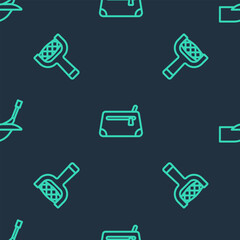 Set line Cosmetic bag, Nail file and Manicure on seamless pattern. Vector