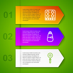 Set line Gas stove, Salt and Spatula. Business infographic template. Vector