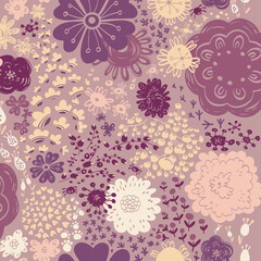 Harmony Garden Vector Seamless Pattern, Half Drop repeat