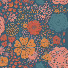Harmony Garden Vector Seamless Pattern, Half Drop repeat