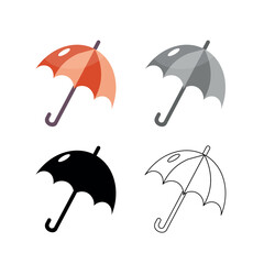 Umbrella icon set on white background. Colored cartoon black  monochrome outline vector illustration.