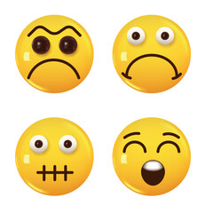 Set of 3d icon yellow color smile emoji. Vector