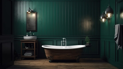 Naklejka na ściany i meble Contemporary bathroom authentic interior design. Generative Ai