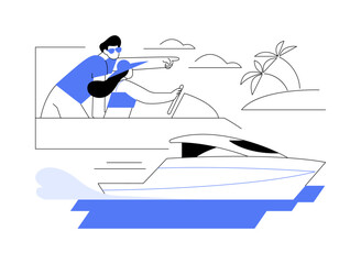 Luxury rental yacht abstract concept vector illustration.