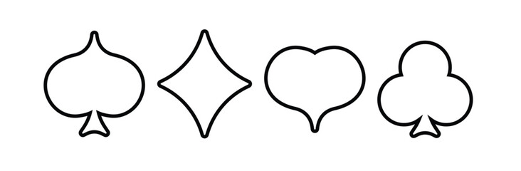 Black outline card suits. Game of gambling luck in poker