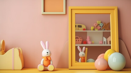 Assortment with empty frame in kid room. Generative Ai