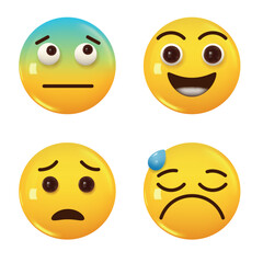 Fototapeta premium Set of 3d icon yellow color smile emoji. Vector