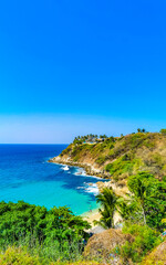 Fototapeta na wymiar Beach sand blue turquoise water waves panorama Carrizalillo Puerto Escondido.