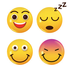 Set of 3d icon yellow color smile emoji. Vector