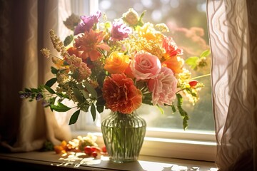 Delicate Arrangement of Vibrant Flower Bouquet - Generative AI