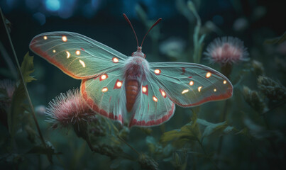 butterfly on a pink flower in the evening