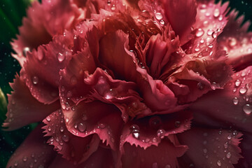 A red peony flower with water droplets on it