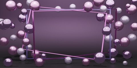 Text frames and display frames Surrounded by glass beads pearls colorful beads 3D illustration