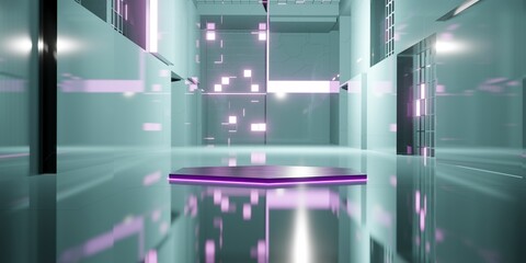 Technology floor and wall The background of the product base in the room with hexagon laser light 3D illustration