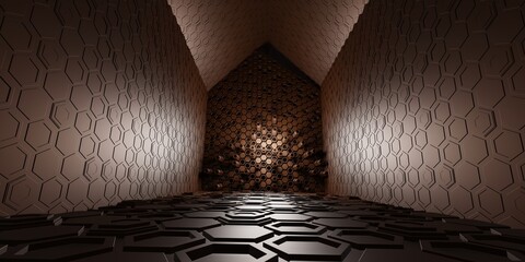tunnel corridor hexagon texture technology modern futuristic science fiction background 3d illustration