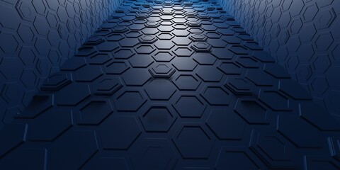 tunnel corridor hexagon texture technology modern futuristic science fiction background 3d illustration