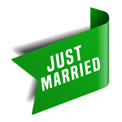 Colorful vector flat design banner just married. This sign is well adapted for web design.