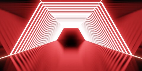 Tunnel of technology laser light and neon light 3d illustration