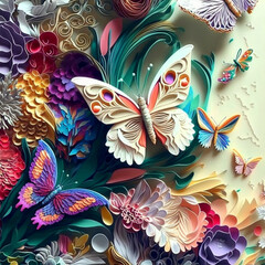 multi-dimensional origami quilling style illustration, paper quilling style, origami art, generative AI